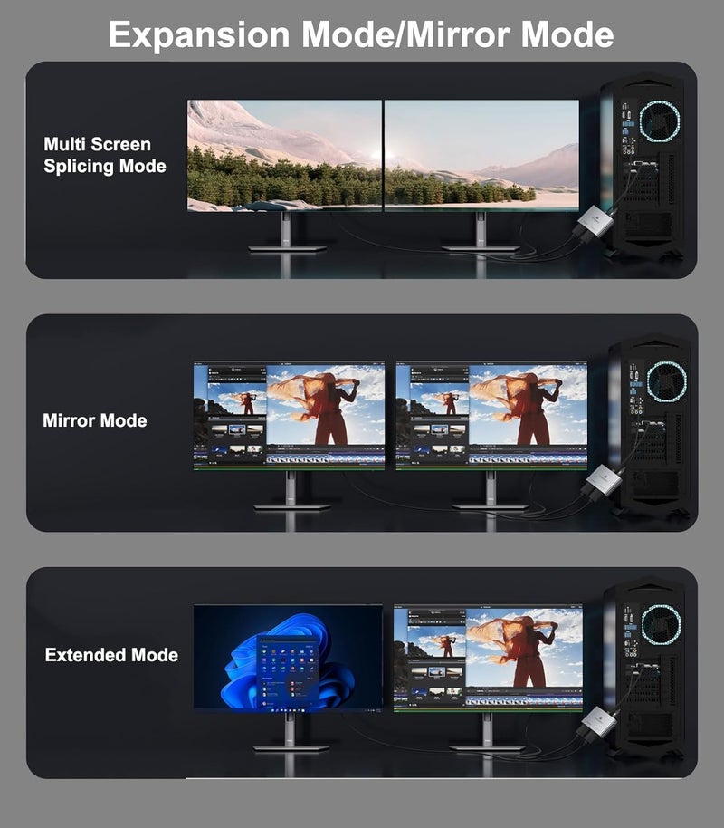 THANDBLE DisplayPort to Dual HDMI Adapter (4K@60Hz) DP to HDMI Splitter for Dual Monitors Extended Display MST Display Port 1 in 2 Out Hub for PC, Graphics Card - Image 5